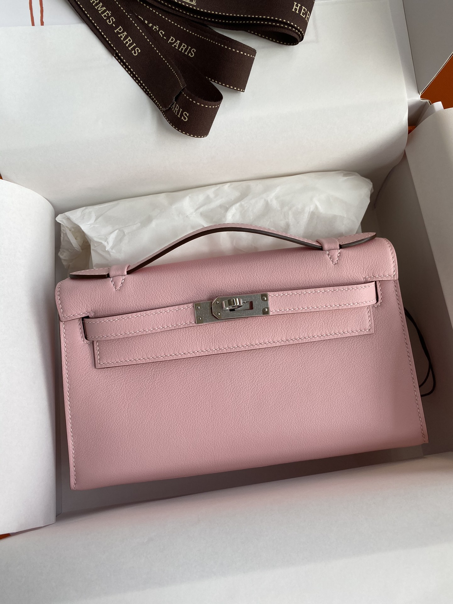 Hermes Mini Kelly Pochette 22cm Bag In Pink Swift Leather